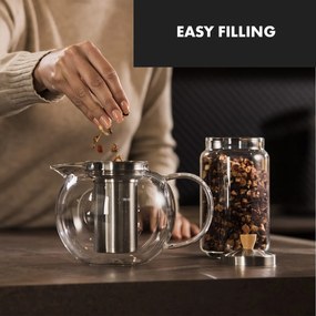 Klarstein Sencha, teáskancsó, 1,3 L, rozsdamentes acél szűrő, boroszilikát üveg, fedél