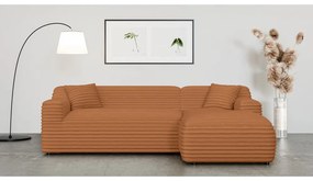 Terrakotta színű kordbársony sarokkanapé (jobb oldali-heverő résszel) Martin – Ropez