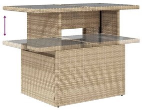 bézs polyrattan üveglapos kerti asztal 100 x 55 x 73 cm