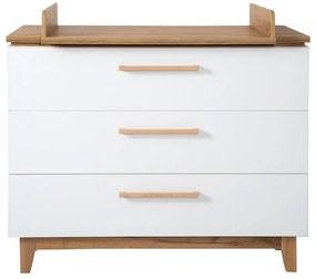 Fehér alacsony gyerek komód pelenkázó feltéttel tölgyfa dekorral 118x104 cm Finn – Roba