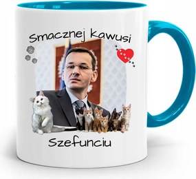 Kék Politikus Bögre Mateusz Morawiecki Miniszterelnök fényképes nyomtatással