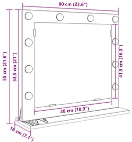 Toalett Tükör LED -es lámpákkal Artisan tölgy 60 x 55 x 18 cm