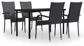 vidaXL 5 részes fekete kerti étkezőgarnitúra