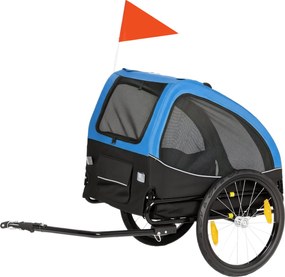 PawHut összecsukható kutya utánfutó fényvisszaverőkkel, hálós ablakokkal, kerekekkel, hátsó ajtóval és biztonsági zászlóval — kék — max. 20 kg | Aosom
