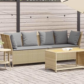 Bézs polyrattan kerti kanapé párnával