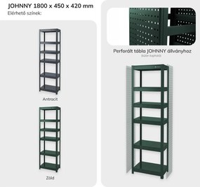 Keskeny fém polc zöld: JOHNNY, 1800 x 450 x 420 mm