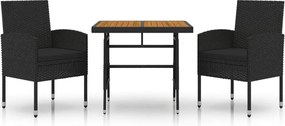 vidaXL 3 részes fekete polirattan kültéri étkezőgarnitúra
