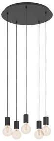 Eglo 390267 - Csillár zsinóron HUEBRO 5xE27/40W/230V fekete