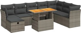 vidaXL 9 részes szürke polyrattan akácfa kerti ülőgarnitúra párnákkal