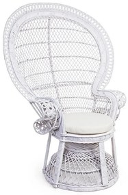 Fehér rattan páva fotel 149 cm párnával