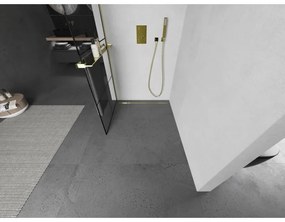 Mexen Kioto +, zuhanyparaván polccal és törölközőtartóval 80 x 200 cm, 8mm átlátszó üvegmintás fekete, arany profil, 800-080-121-50-77