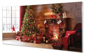 Üvegképek Karácsonyfa díszítés ajándék kandalló 100x50 cm