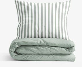 Goldea pamut ágyneműhuzat duo - zsálya színű csíkos, zsálya színű hátoldal 200 x 200 és 2db 70 x 90 cm