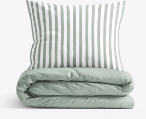 Goldea pamut ágyneműhuzat duo - zsálya színű csíkos, zsálya színű hátoldal 160 x 200 és 2db 50 x 70 cm