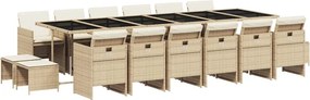 vidaXL 17 részes bézs polyrattan kerti étkezőgarnitúra párnákkal