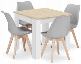 Étkező készlet 1 + 4, MADO 80x80 fehér asztal + BALI MARK szürke székek