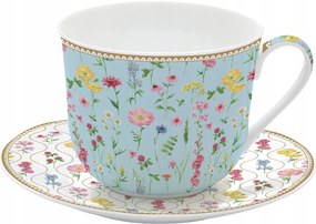 Csésze nagy szimpla 400ml csészealj virág motívum színes ajándék