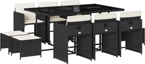 vidaXL 11 részes fekete polyrattan kerti étkezőgarnitúra párnákkal