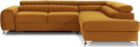 Sárga bársony kinyitható-tárolóhelyes sarokkanapé (jobb oldali-L alakú) Laurence – ELTAP