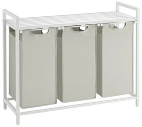 Szennyestartó, 3 rekeszes szennyeskosár fém kerettel, fehér-outlet