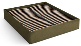 Zöld kárpitozott ágyneműtartós-ágytámla nélkül franciaágy ágyráccsal 200x200 cm Susan – Micadoni
