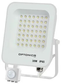 LED reflektor , 30 Watt , Ultra Slim , SMD , mozgásérzékelős , hideg fehér , fehér ház , IP65 , Optonica