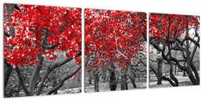 Kép - vörös fák,Central Park, New York (órával) (90x30 cm)