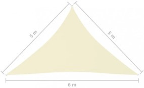 krémszínű háromszögű oxford-szövet napvitorla 5 x 5 x 6 m