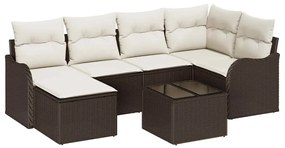 Kerti Kanapé Szett párnával 7 pcs Barna és fehér Poli rattan