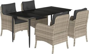 vidaXL 5részes világosszürke polyrattan kerti étkezőgarnitúra párnával