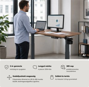 Elektromos íróasztal magasságállítással ergonomikus antracit/dió,1200x600 mm: ARIA
