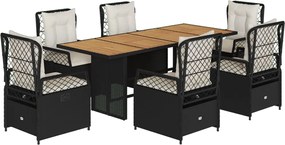 vidaXL 7 részes fekete polyrattan kerti étkezőgarnitúra párnával