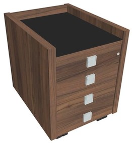 Verno mobil konténer 47 x 60 cm üveggel, 4 fiók, dió / fekete