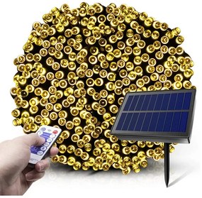 16 m-es 800 LED-es BOA fényfüzér, hybrid tölthető-napelemes, meleg fehér, 8 világítási mód, időzíthető, távvezérlővel