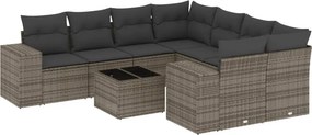 vidaXL 9 részes szürke polyrattan kerti ülőgarnitúra párnákkal