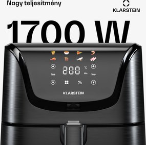 Klarstein AeroVital Deluxe forrólevegős fritőz, 1700 W, 8 program, tartozékokkal együtt, 200°C, Időzítő