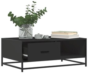 Fekete szerelt fa és fém dohányzóasztal 90 x 57 x 35 cm