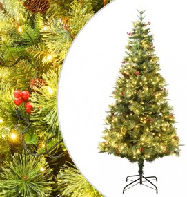 zöld PVC és PE megvilágított karácsonyfa fenyőtobozzal 150 cm