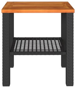 fekete polyrattan és akácfa kerti asztal 40 x 40 x 42 cm