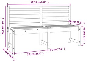 fehér tömör fenyőfa kerti pad 157,5 cm