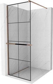 Mexen Kioto +, zuhanyparaván polccal és törölközőtartóval 90 x 200 cm, 8mm átlátszó üvegmintás fekete, rózsa arany profil, 800-090-121-60-77