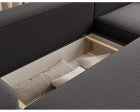 Sötétszürke zsenília kinyitható-tárolóhelyes sarokkanapé (jobb oldali-heverő résszel) Aurumm – ELTAP