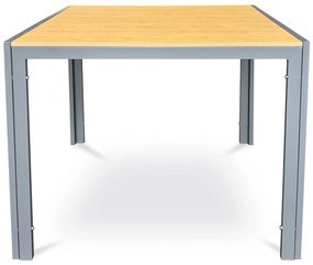 Kerti asztal 90x90x73 cm., polywood asztallap tölgy dekorral, szürke fém szerkezettel