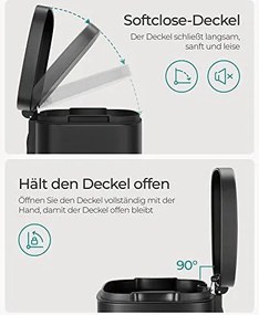 30 literes pedálos szemetes, acél, belső vödörrel, halk záródású fedéllel, fekete