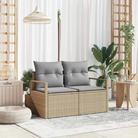 2-Személyes Kerti Kanapé Párnákkal Bézs Poly Rattan