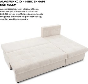 Venezia sarokkanapé, kordbársony, univerzális oldal, bonell töltet, bézs