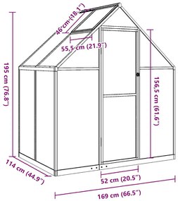 antracitszürke alumínium melegház alapvázzal 169 x 114 x 195 cm