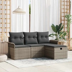 Kerti Kanapé Szett 4 pcs Szürke 196 x 117 x 85 cm Poli rattan