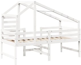 fehér tömör fenyőfa galériaágy létrával és tetővel 90 x 190 cm