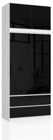 S90 magas ruhásszekrény (fehér/fényes fekete)